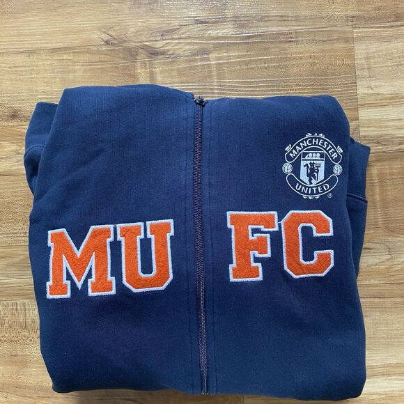 MANCHESTER UNITED Football GGMU L Navy Blue Hoodie Soccer Outerwear Full Zip* - Picture 11 of 16